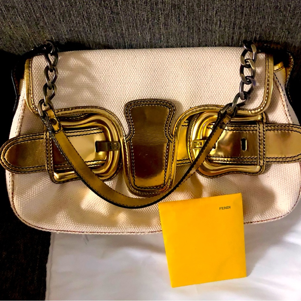 Authentic Fendi gold canvas bag